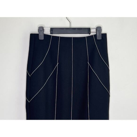 Cinq à Sept Embroidered Pull On High Waisted Midi Pencil Skirt Black US 4 - Picture 4 of 8